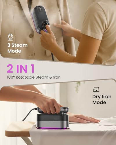 Image of LOXP 2-in-1 Handheld Steamer and Iron for Clothes, 1000W, 9s Fast Heat-Up | Travel Steamer with Ceramic Soleplate, Leak-Proof 170mL Tank, Self-Clean, Portable Wrinkle Remover for Home & Travel, 120V