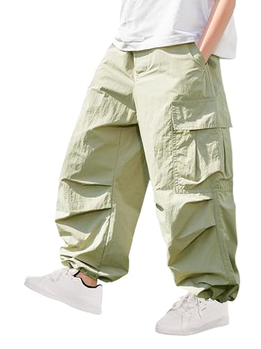 Boys Cargo Pants Baggy Elastic Waist Large Pockets Kids Trousers Size 6-12