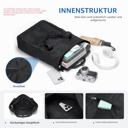 GOLF QUALITY Rolltop Rucksack Damen Herren, Rucksack Tasche 2 in 1 Damen Foldable Handtasche Leichtgewicht Casual Schultertasche Nylon Reiserucksack Arbeit Wander,22L Schwarz