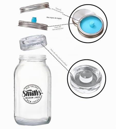 Tarros de vidrio transparente Smiths Mason Jars de 2L con acabados de madera 4