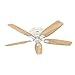Hunter 52 inch Indoor Ceiling Fan with LED Light - White Ceiling Fan with Pull Chain, For Bedroom, Living Room, or Kitchen, Low Profile Mount, No Remote, 5 Blades - Kenbridge 53378, Fresh White