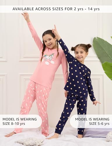 Image of Amazon Brand - Symbol Girls Night Dress | 100% Cotton T-Shirt & Pajama Set | Full Sleeves | Age 2-12 Years