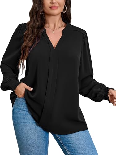 SCOMCHIC 2024 Plus Size Blouses for Women Dressy Casual V Neck Long Sleeve Casual Loose Shirts XL-5XL