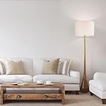 GLOBE Electric Novogratz x Harrington 65" Floor Lamp, 2-Tone Faux Wood Base, White Fabric Shade, Socket Rotary Switch 67225 - Image 2