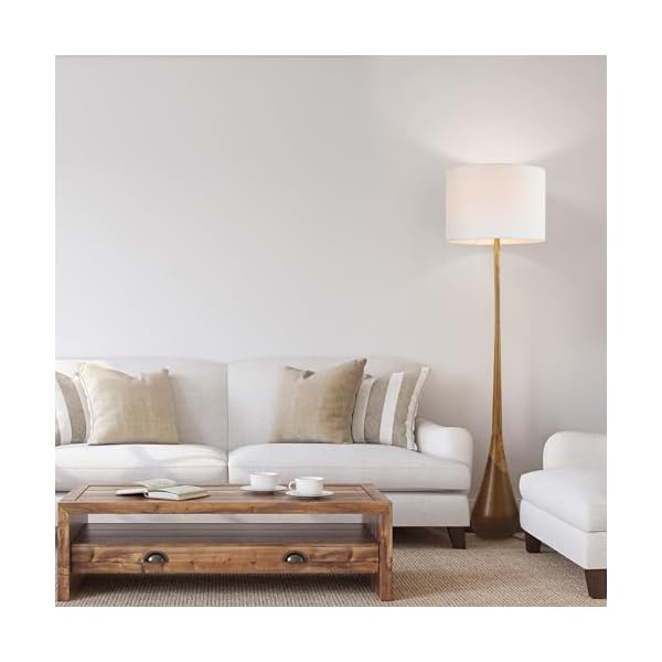 Globe Electric Novogratz x 67225 65" Floor Lamp, 2-Tone Wood Toned Base, White Fabric Shade, Socket Rotary Switch, Living Room Décor, Reading Light, Home Essentials, Bedroom, Office Accessories - Image 5