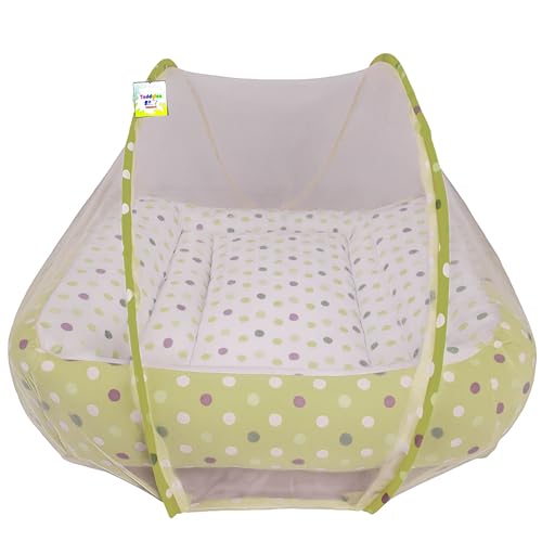 Image of Toddylon Flat Bed Baby Bed Bedding Set for New Born Baby | Bed Mattress | Mosquito Net | Neck | | Cotton | Travel Bed | Essentials | Toddlers | Infants | Baby Boy Girl (0-12 Months) Green