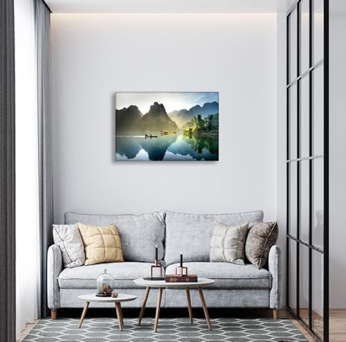 Tableau de lac imprimé déco murale colline toile nature 40x60 - 2