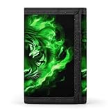 CFZZNYESQF Fold Cool Tiger Head Green Fire Art Wallets for Unisex, Trifold Wallet with Multiple Card Slots And ID Pockets, Slim Wallet for Outdoor Travel