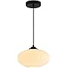 KCO Lighting 9.8" Small Milk Glass Pendant Light Black and White Pendant Light Mid Century Modern Hanging Ceiling Light Fixture