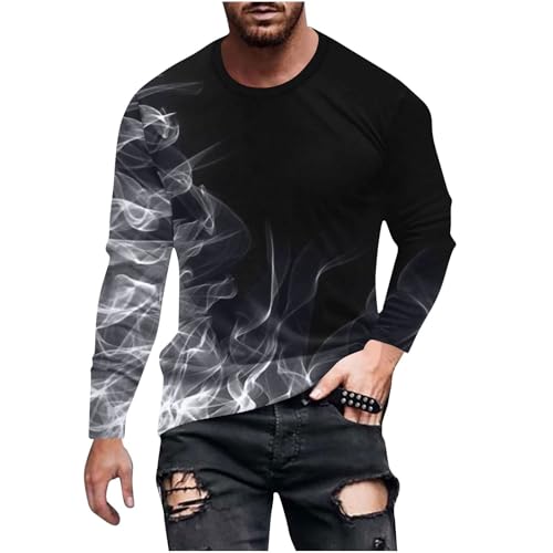 Xiaojmake Shirts for Mens Big and Tall Long Sleeve Causal Pullover Fashion 3D Flame Graphic Tee Cotton Crewneck Sweatshirts