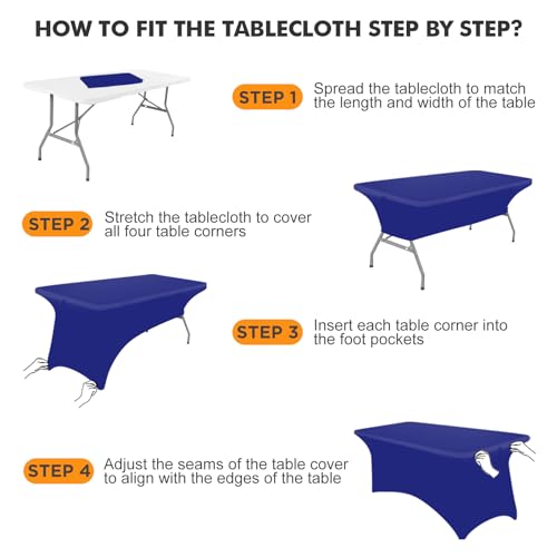 Image of SEPARO Spandex Table Cover 2 Pack 8Ft Royal Blue Fitted Tablecloths,Washable Wrinkle Resistant Stretch Table Cloth Rectangle for Party Hosting Supplies,Wedding Decorations,Vendor Display,Banquet
