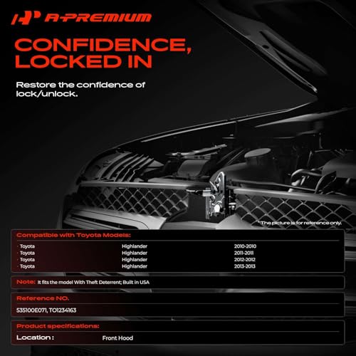 Image of A-Premium Hood Latch Lock Compatible with Toyota Highlander 2010-2013, Front Hood Lock Engine Bonnet Latch Assembly