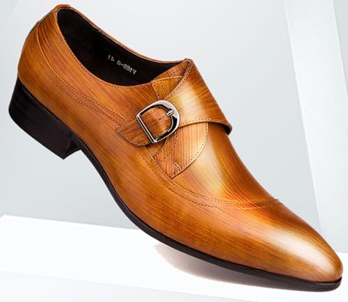 Santimon Men's Genuine Leather Monk Strap Dress Shoes - Classic Pointed Toe Oxfords for Business Formal & Wedding - Buckle Closure Dress Shoes4