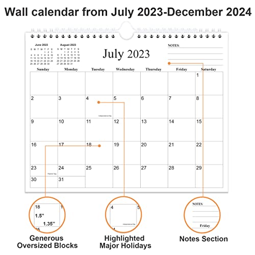 2023-2024 Wall Calendars - 18 Months Calendar From July 2023 To December 2024, Calendar 2023-2024 With Thick Paper, 8.5" X 11", Black #TOP1