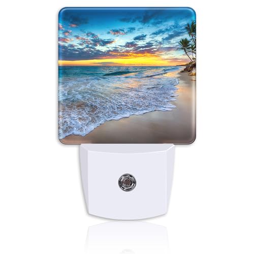 Image of Sunrise on Tropical Beach Plug Night Light,Coconut Trees Night Light Lamp Auto Sensor Energy Efficient Dusk to Dawn Lights for Girls Boys Women Room Decor,Hallway,Kitchen,Bathroom,Nursery,Stairs