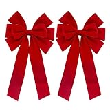 2 Pack Christmas Bows Decoration Large, 18”x35” Car Bow, Christmas Tree Bow Topper Red, Wreath Bow,