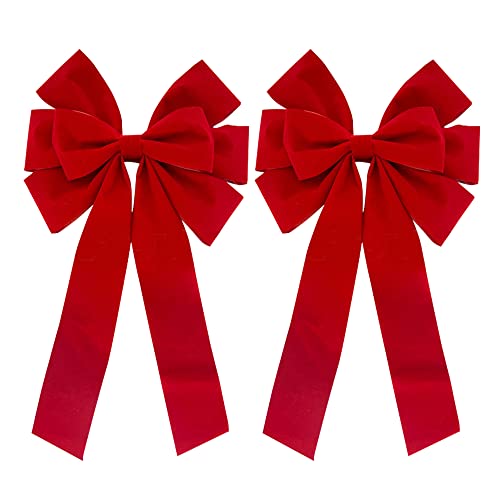 2 Pack Christmas Bows Decoration Large, 18”X35” Car Bow, Christmas Tree Bow Topper Red, Wreath Bow, Christmas Red Velvet Bows, For Xmas Home Front Door Patio Outdoor Decor #TOP14
