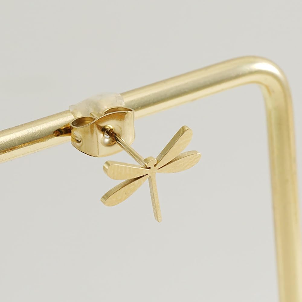 Tiny Dragonfly Stud Earrings for Women 14K Gold Plated Stainless Steel Small Insect Studs Earrings Cartilage Ear Jewelry - Image 4
