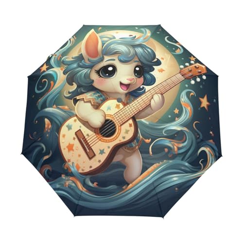 KAAVIYO Cartoon Guitar Unicorn Umbrella Windproof Automatic Foldable Umbrells Auto Open Close for Men Women Kids