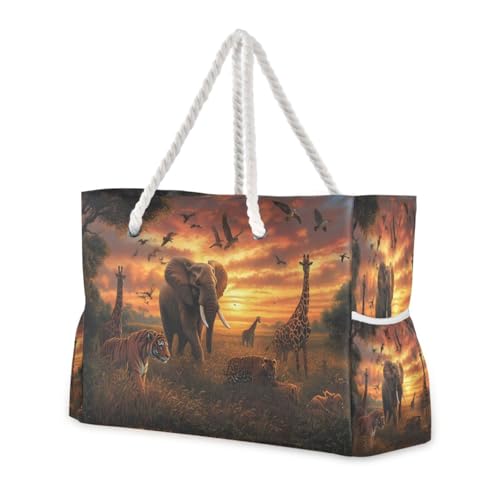 Wild Animals Beach Bag with Top Zipper Closure, Waterproof Pool Bag, Large Beach Tote for Women#182 - Main Image