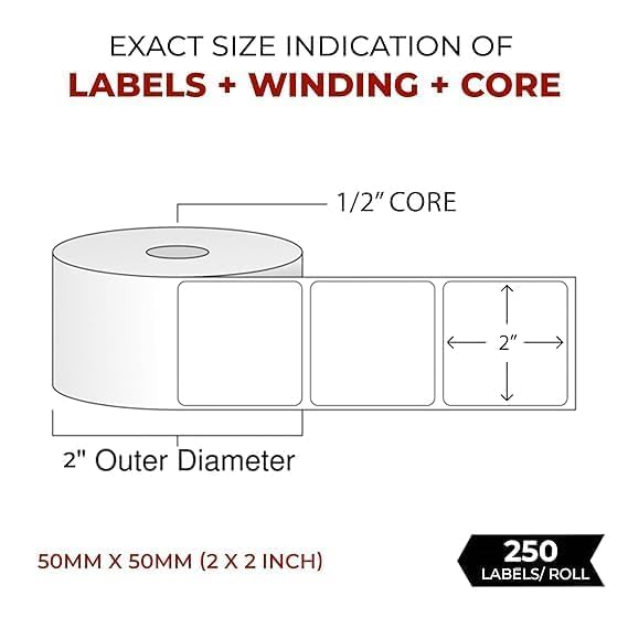 Image of Shreyans Direct Thermal Labels (Pack of 18, 50mm x 50mm 250 Labels /Roll) - Non Tearable, Scratch Free, Water Proof & Non Fade Stickers with Permanent Marking - 4500 Labels