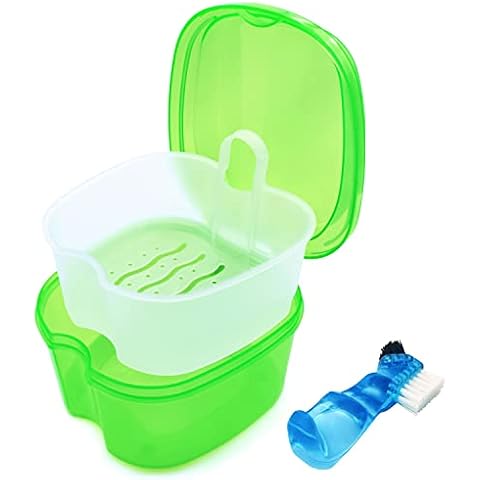 Keedolla Denture Cups for Soaking Dentures, Denture Cleaning Case Retainer Container Mouth Guard Bath Box Holder Case with Brush for Night Guard, Gum Shields and Dental Appliances Cover