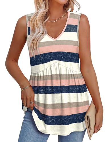 Image of OFEEFAN Womens Tank Tops 2025 Flowy Peplum Tops for Women Dressy Sleeveless V Neck Babydoll Tank Tops