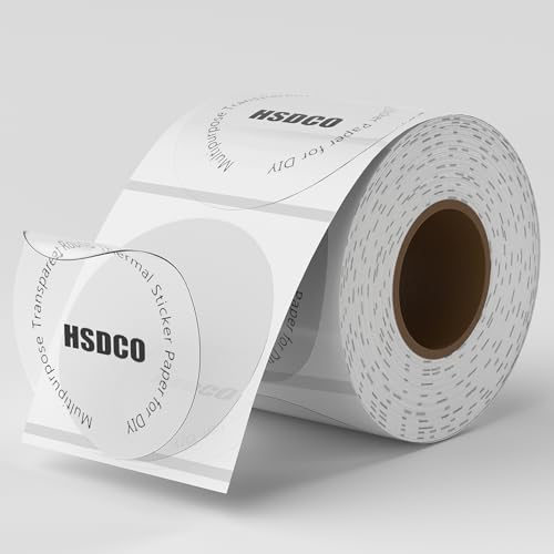 HSDCO Lot de 2 rouleaux d'étiquettes thermiques rondes transparentes de 5,1 cm pour imprimante thermique, imperméable, papier autocollant thermique...