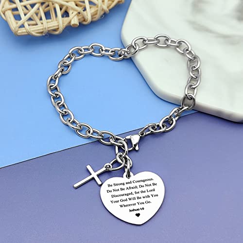 Image of DlaeKua Bible Verse Scripture Gift Bracelet Jewelry Joshua 1 9 Inspirational Christian Gifts for Women Baptism Gifts Religious Faith Jewelry Gifts for Sister First Communion Gift