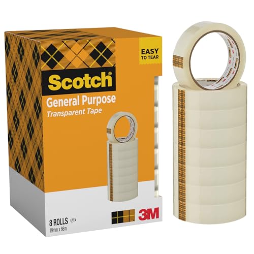 Scotch Transparent Tape 508-8 Rolls - 19 mm x 66 m - General Purpose Clear Tape for School, Home and Office