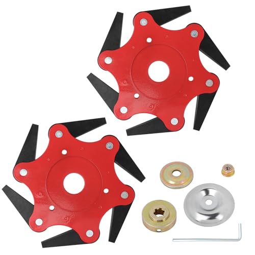PineHaven 2 Pcs 6 Teeth Steel Trimmer Head with Adapter Kit, Universal Weed Eater Razor Blades Replacement for String Trimmers, 65Mn Metal Brush Cutter Head for Grass and Weed Cutting