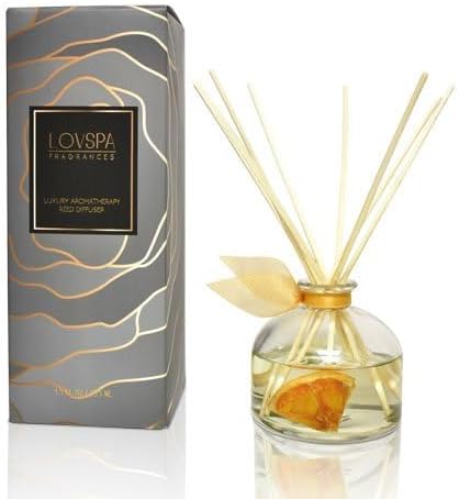 LOVSPA Reed Diffuser Set, Mandarin Lime & Basil Scented Oil Diffuser with Sticks, Home Fragrance Accessories for Bathroom Shelf Decor, Aroma Diffusers for Home or Office Desk, USA Made - Thumbnail 5