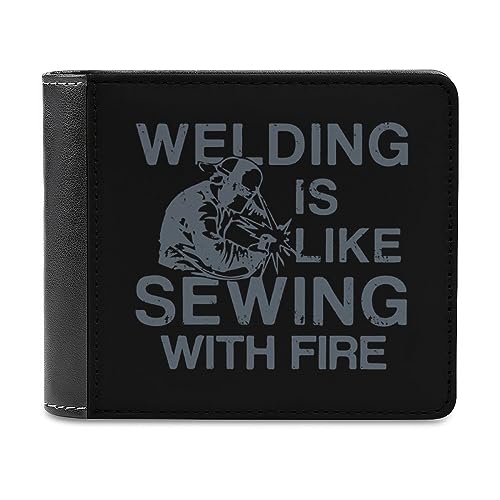 Welding It's Like Sewing with Fire PU Leather Wallet for Men Women with 6 Card Holder Slim Bifold Money Clip