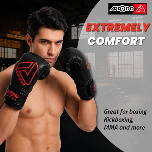 Image of APRODO Beginner Boxing Gloves for Kids & Adults - Men & Women Training, Sparring & Heavy Bag Gloves - Durable PU Leather with Wrist Support (Black /Red, 6oz)