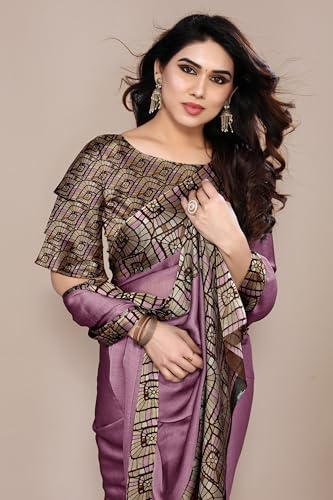 Image of MIRCHI FASHION Saree for Woman Chiffon Georgette Solid with Contrast Border | Lightweight Daily Wear Women's Sari and Printed Blouse Piece