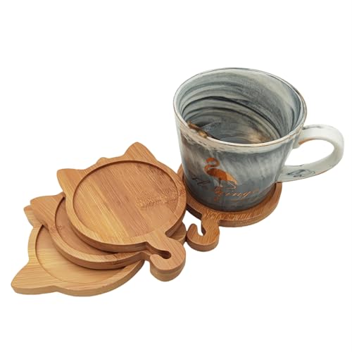 4PCS Mosaic Bamboo Coasters for Crafts, Blank Base Trays, Drinking Cup Coaster, Plant Coaster, Art Plate,DIY Mosaic Supplies (Cat)