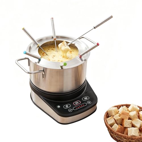 LIFEZEAL Service à Fondue 3L pour 6 Personnes, Appareil à Fondue Électrique 1200W en Acier Inoxydable avec Thermostat Réglable, Base Amovible et 6...