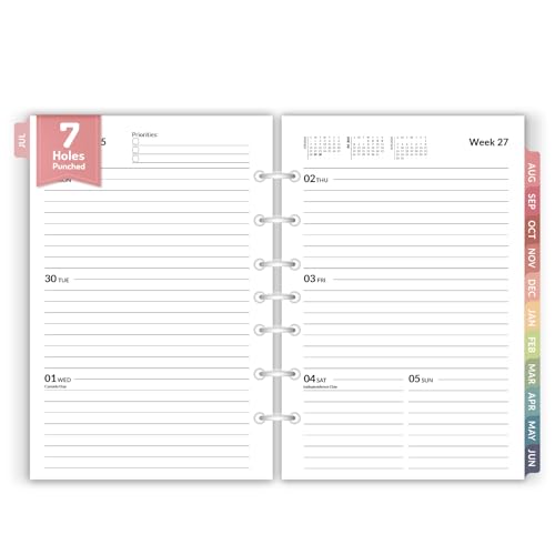 Forvencer 2026 Weekly & Monthly Planner Refills for A5 7-Ring Binders July 2026 - Jun 2027 7-Hole Punched Planner Inserts with Colorful Monthly Tabs Small Calendar Organizers 5-1/2 x 8-1/2