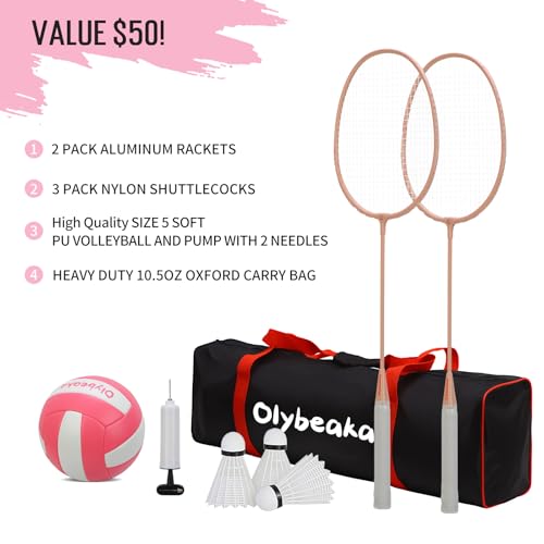20ft Volleyball & Badminton Combo Net Set Outdoor for Backyard Beach with Adjustable Poles, Durable Anti-Sag Net, PU Volleyball, 2 Aluminum Rackets, Carry Bag for Easy Portable by Olybeaka - Image 6