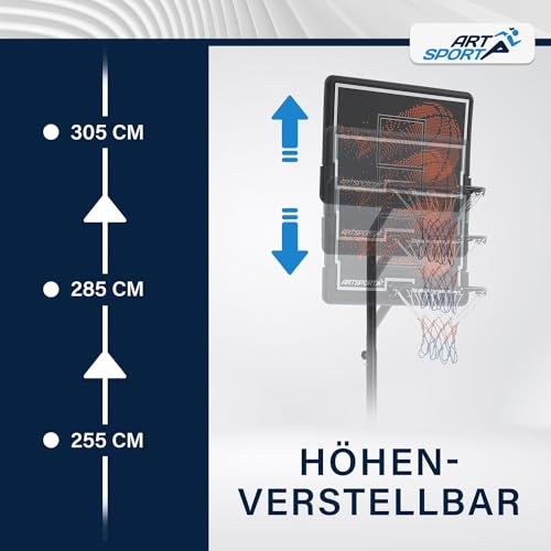 Foto von ArtSport Outdoor Basketballkorb mit Ständer & Rollen - höhenverstellbar 255-305 cm Korbanlage Erwachsene Kinder Basketballanlage Basketballständer