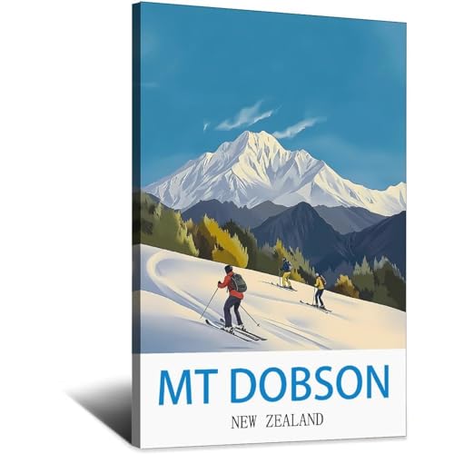 Poster voyage vintage Mt Dobson Nouvelle-Zélande cadeau idéal déco rétro