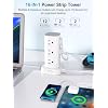 Power Strip Tower with Multiple Outlets, Flat Plug Surge Protector Tower Extension Cord with 12 AC Outlets 4 USB Ports (2 USB C), 10FT Cord Power Tower Surge Protector for Home Office Dorm Room, White