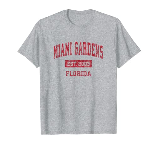 Miami Gardens Florida FL Vintage Diseño Deportivo Rojo Camiseta