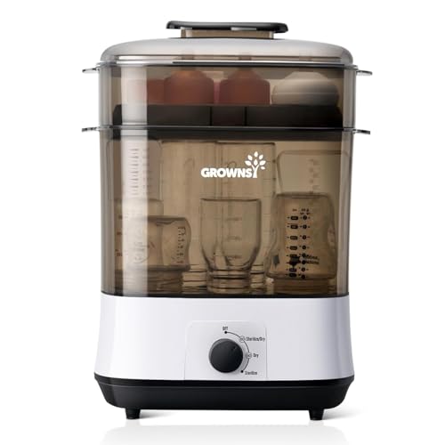 Grownsy Adjustable 4 in 1 Large Bottle Sterilizer and Dryer, 8 Bottles Capacity,Electric Steam Baby Bottle Sterilizer, Sanitizer for Baby Bottles & Pacifiers, Breast Pump Parts Grey