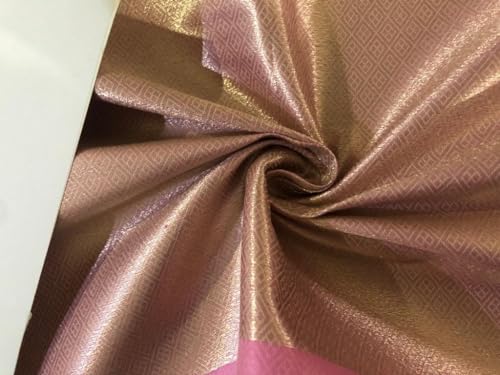 Tissu brocart de soie jacquard doré métallisé rose x or rigide BRO340