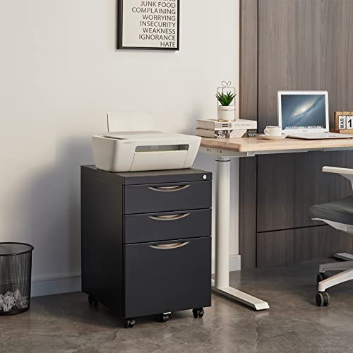 Wiilayok 3 Drawer Mobile File Cabinet, Under Desk Metal File Cabinet With Lock For Home And Office Rolling Filing Cabinet For Legal/Letter/A4 File #TOP1