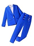 Milumia Girl's 2 Piece Outfits Button Open Front Long Sleeve Blazer and Pants Fall Suit Set Royal Blue 12 Years