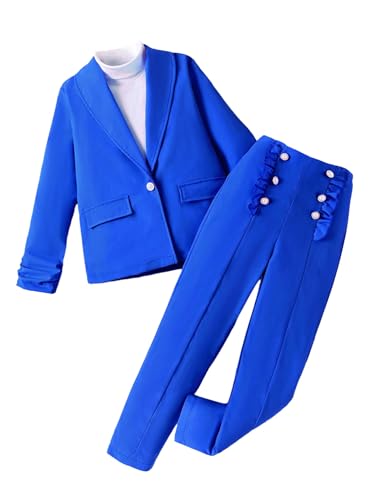 Image of Milumia Girl's 2 Piece Outfits Button Open Front Long Sleeve Blazer and Pants Fall Suit Set
