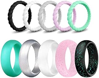 SkullParty Silicone Wedding Ring Bands for Women 10 Pack Size 5.5-6 Womens Thin