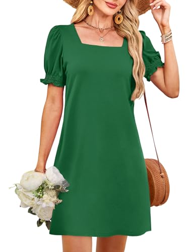 Image of RUMIA Summer Dresses for Women 2025 Casual Cute Square Neck Puff Short Sleeve Dress with Pockets
